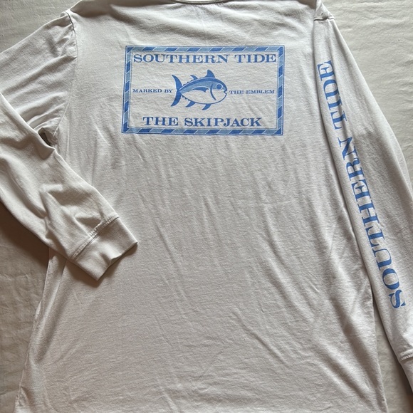 Southern Tide The Skipjack Long Sleeve Tee in Bright White/Carolina Blue, Size M - Picture 12 of 12